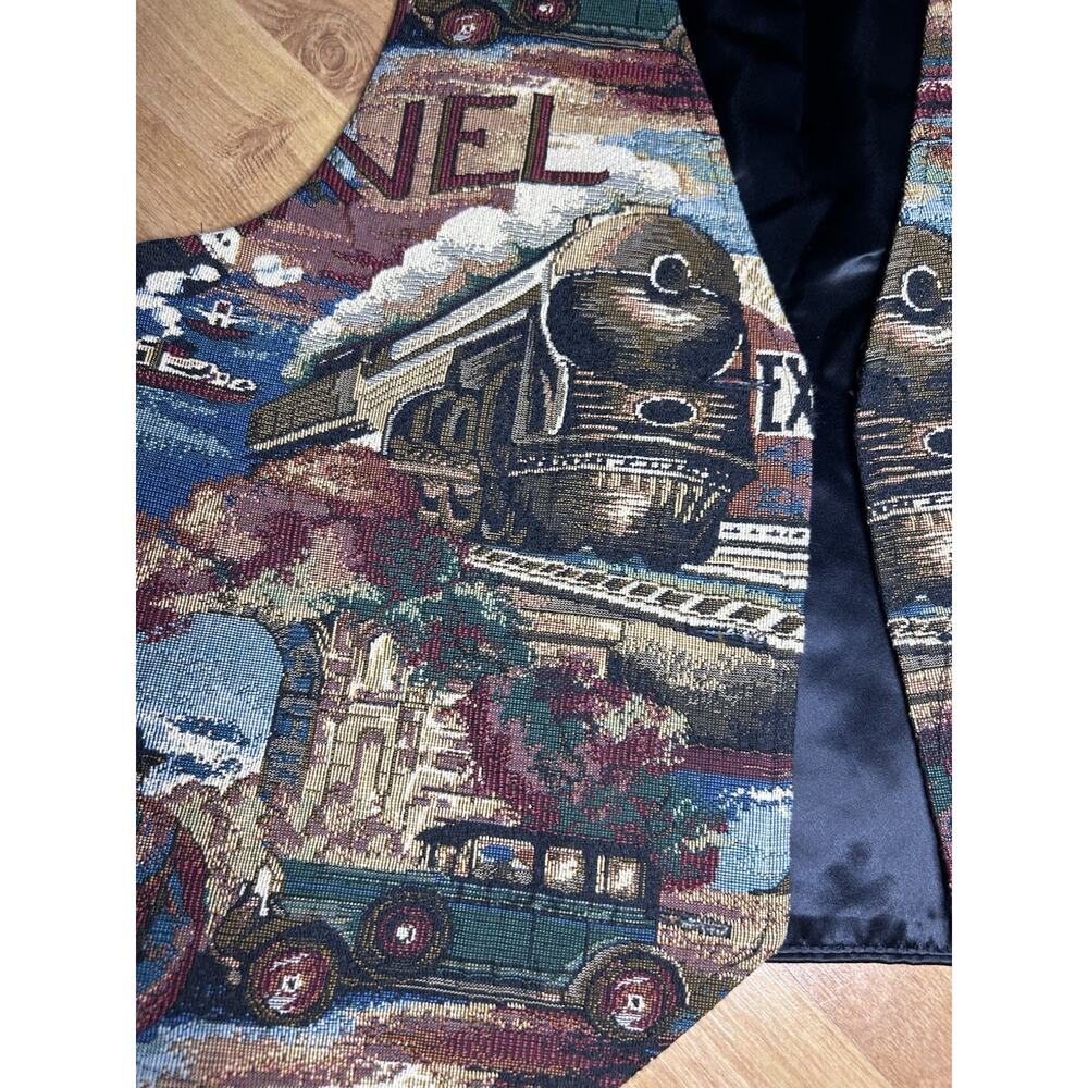 Vintage 90s Rafaella Tapestry Vest Women's M Travel Train Grandma Western Rare - Picture 7 of 8